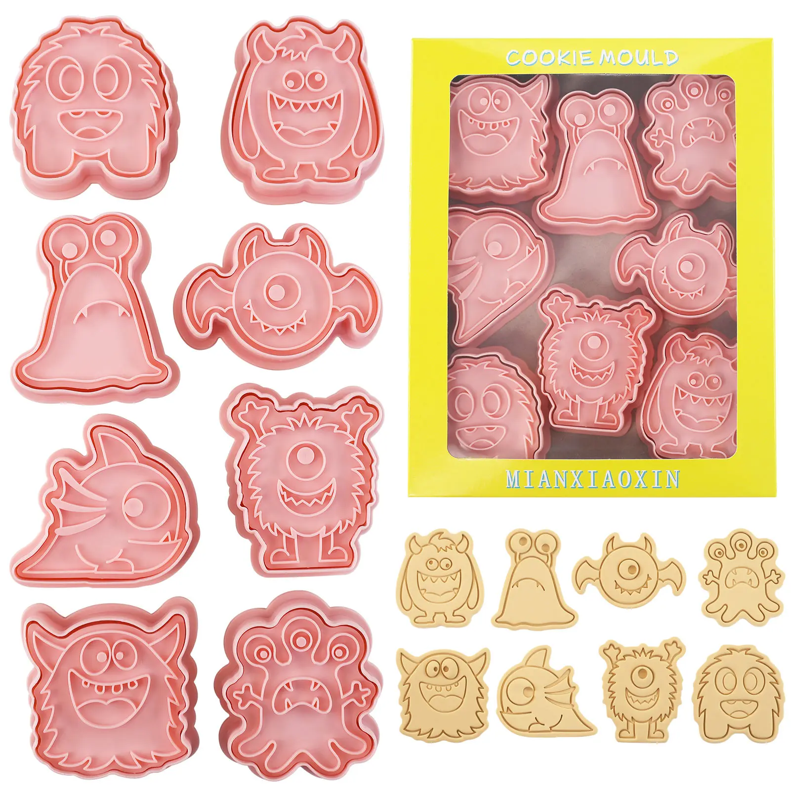 8 pçs monstro criatura cortadores de biscoito 3d bonito personagem dos desenhos animados forma moldes de biscoito para o dia das bruxas, decorações de festa de aniversário