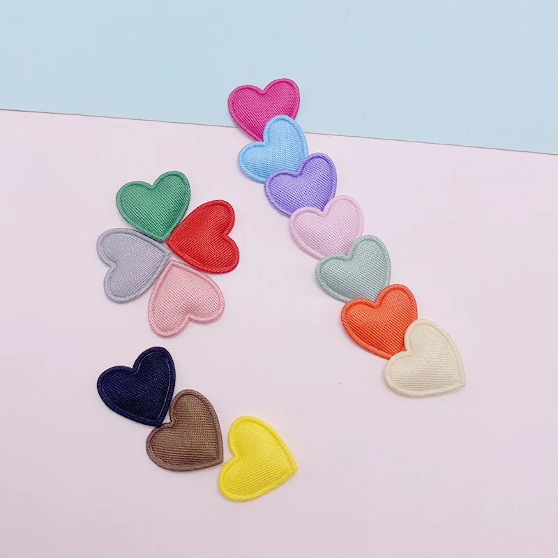 200Pcs 1.6CM Small Fabric Heart Padded Appliques For DIY Children Hair Clip And Garment Accessories Patch