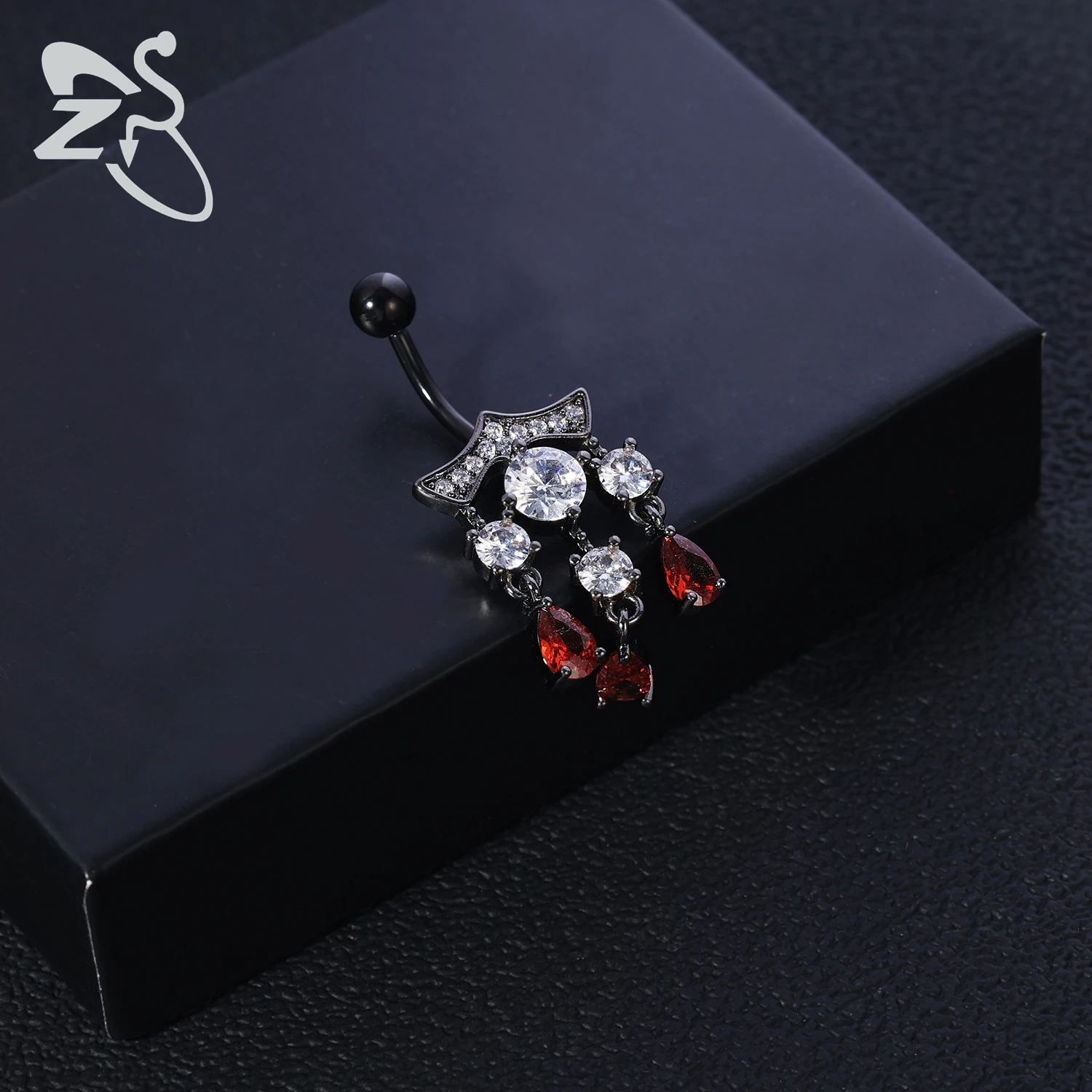 Black Stainless Steel Belly Button Ring, Gothic Skull