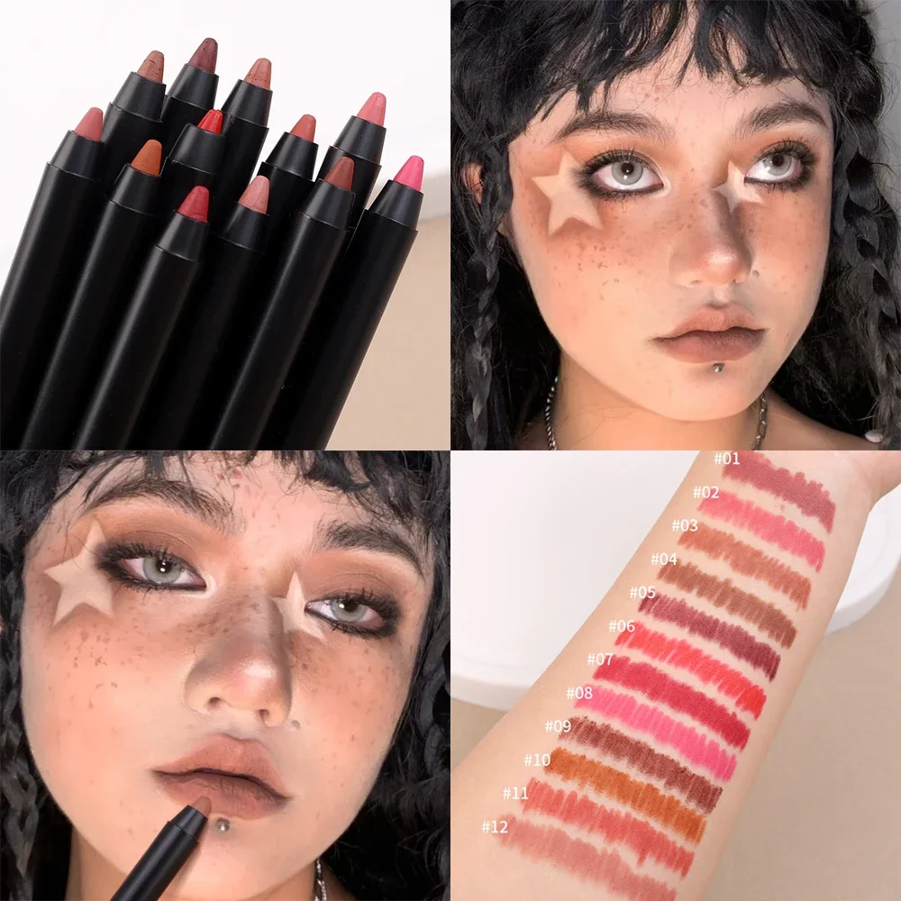 12 Colors Nude Matte Lipstick Pencil Long-lasting Waterproof Lip Pencil High Pigmented Lip Liner Sexy Red Lipstick Makeup Beauty