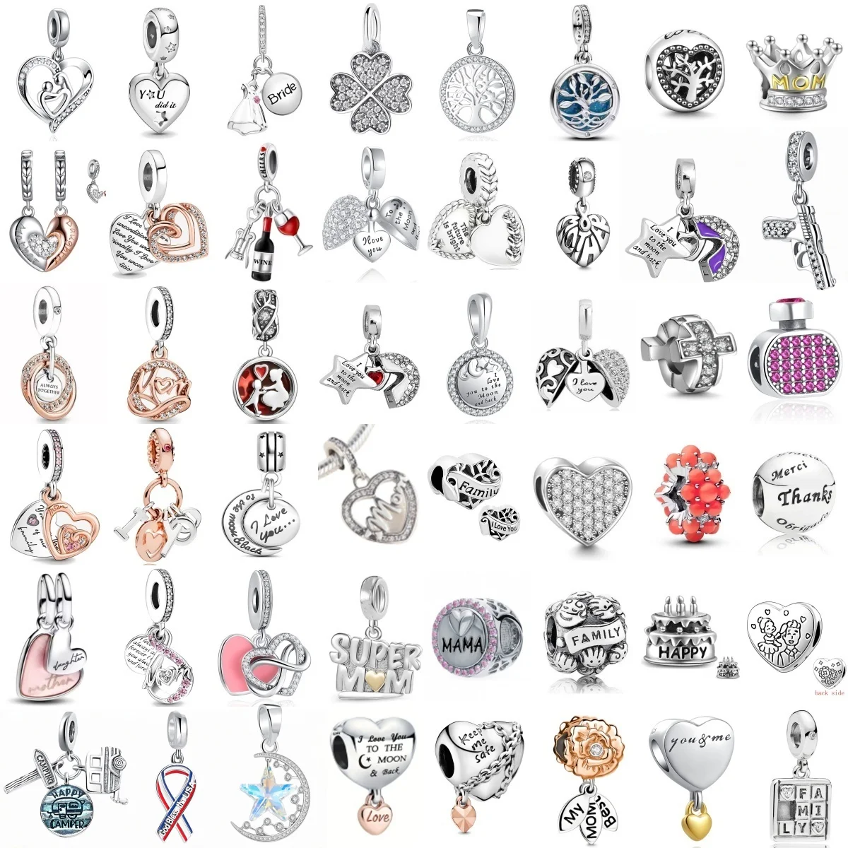 

Оригинальный семейный кулон из стерлингового серебра 925 пробы с сердечком, подвеска со звездой, торт, бутылка вина, подходит для браслета, женский ювелирный браслет «сделай сам», подарок