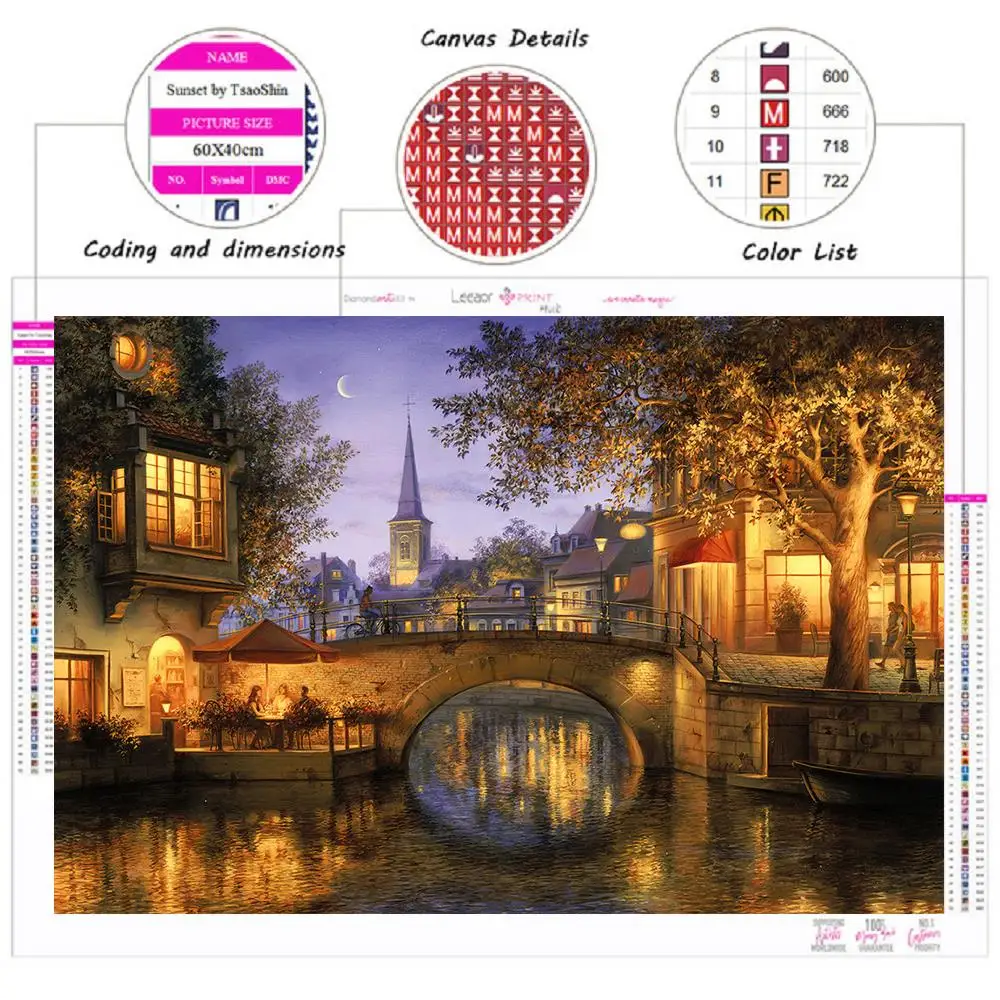 Diamond Painting Seaside Beach Water Town Scenery Art Diamond Embroidery Picture Mosaic Cross Stitch Embroidery Home Decoration