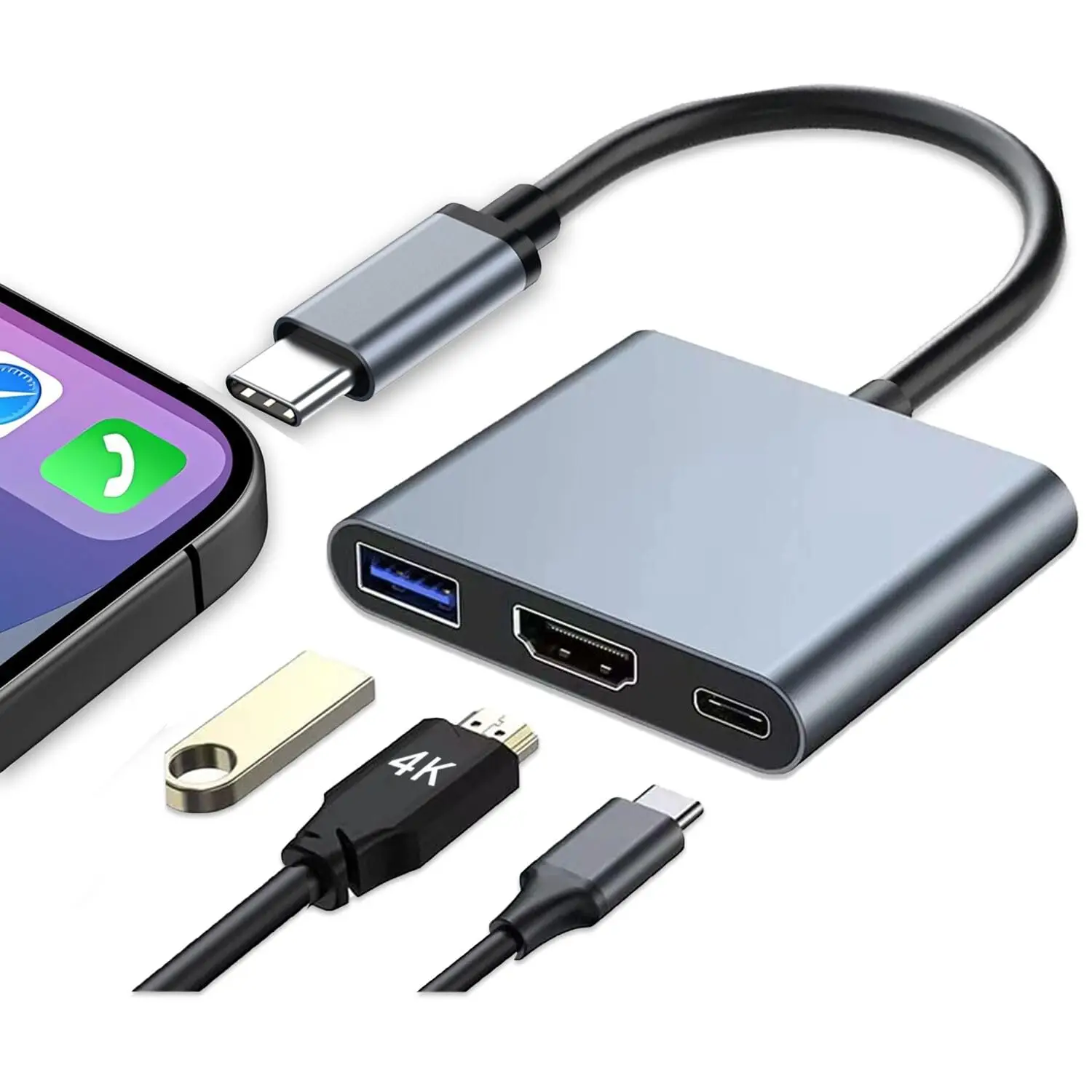 3 in 1 Type C To HDMI-compatible USB 3.0 Charging Adapter USB-C Hub for Mobile Phone Computers MAC Microsoft Switch