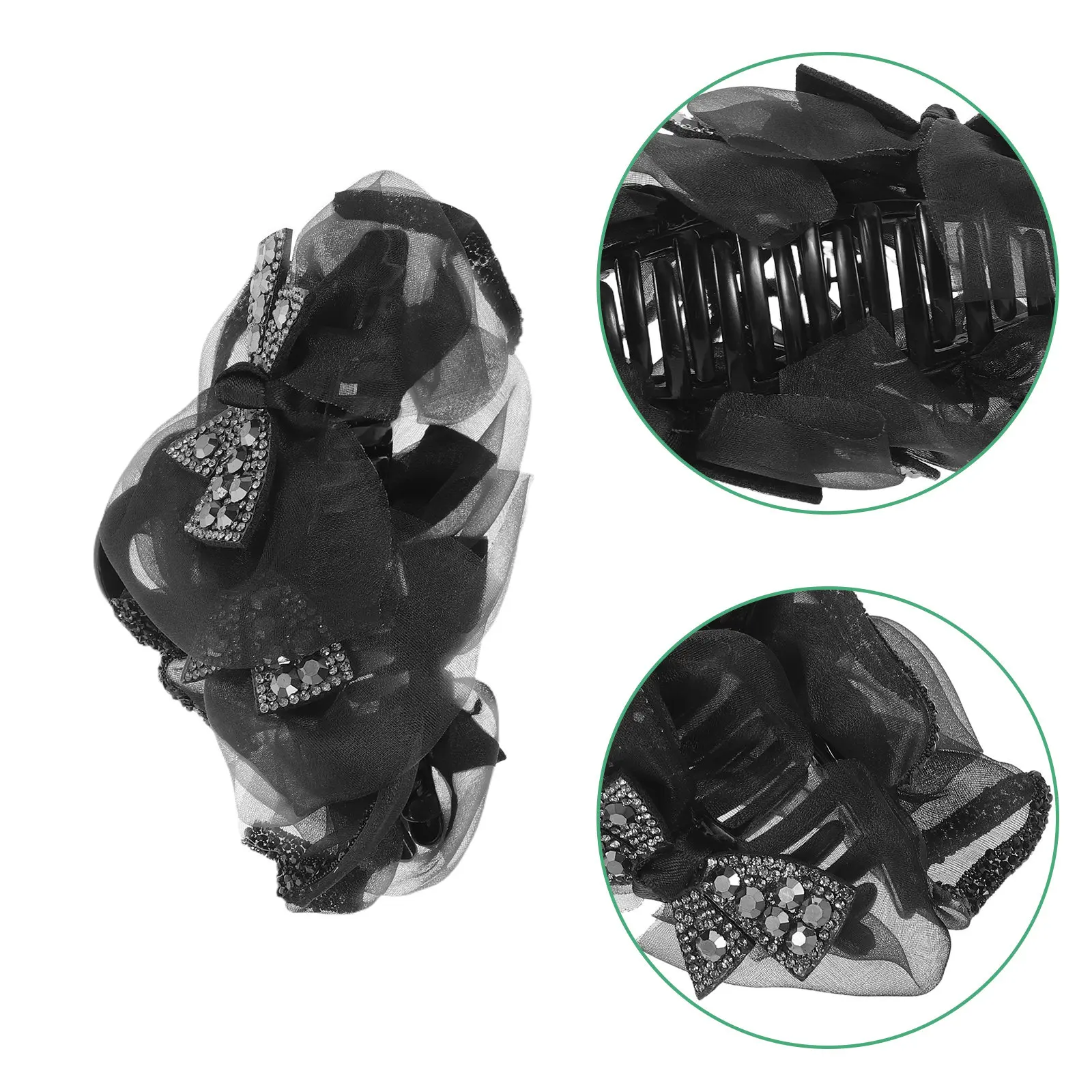 

Black Rhinestone Bow Hair Claw Clip Vintage Tulle Mesh Veil Sparkly Decorative Claw for Gothic Halloween Spooky Evening Wedding