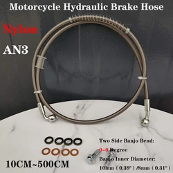 Nylon 28°-90°Motorcycle Braided Brake Hose 8/10mm Banjo Brake Line Clutch Oil Hoses Hydraulic Pipe Moto Modification Accessories