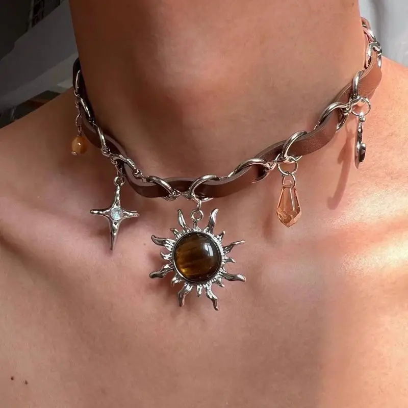 Retro Y2K Brown Opal Sun Pendant Necklace – Only .02!