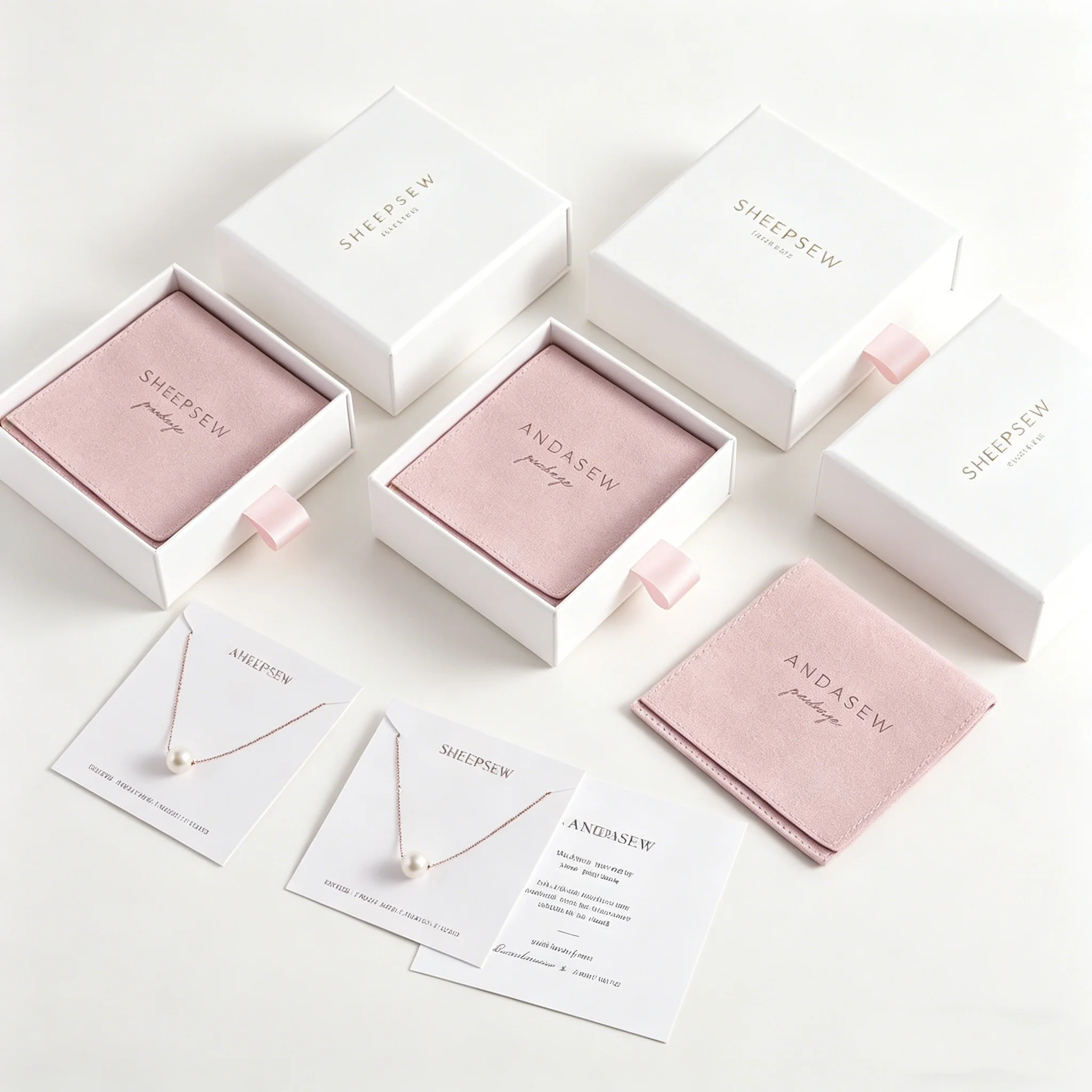 

Набор картонных коробок-шкатулок SheepSew с выдвижным ящиком, вкладышем-мешочком и демонстрационной карточкой для упаковки серег и ожерелий