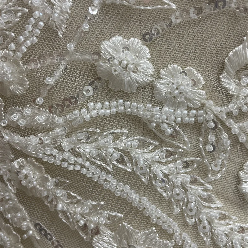 Off White High Quality Unique french  Embroidery Wedding Party Gown Dress Lace Fabric Sell by  1 Yard