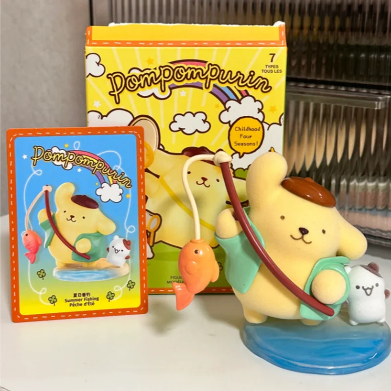 MINISO Sanrio Pompompurin Infanzia Serie Four Seasons Blind Box Kawaii Pesca Pupazzo di neve Modello Giocattolo per bambini Regalo di compleanno