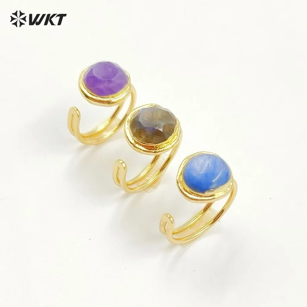 

WT-R560 Настроить фантастическое 18-каратное позолоченное кольцо с круглым отверстием и регулируемым натуральным драгоценным камнем для мужчин и женщин в качестве повседневного украшения