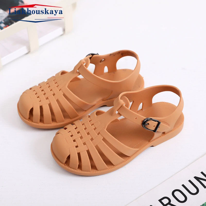 Size 22-35 Kids Shoes Summer Beach Children Sandals Baby Girls Toddler Soft Non-Slip Candy Jelly Shoes Boys Casual Roman Slipper