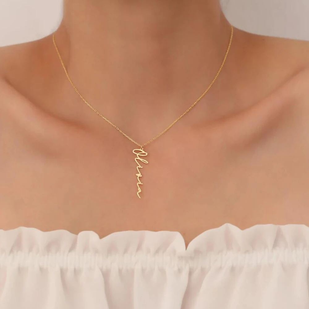 Customize Personalized Vertical Name Necklaces, Simple And Stylish Collarbone Chain Pendants, Women\'s Jewelry, Holiday Gifts
