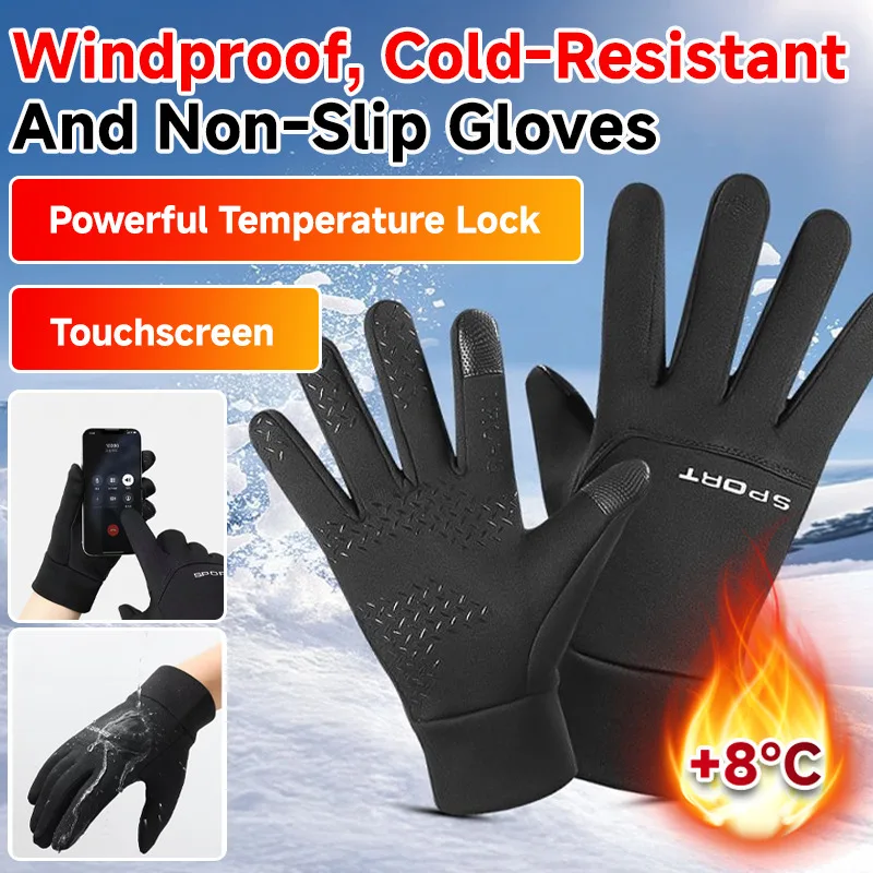Motorrad-Reithandschuhe mit Touchscreen, wasserdicht, winddicht, dick, warm, mit Fleece gefüttert, rutschfeste Handschuhe