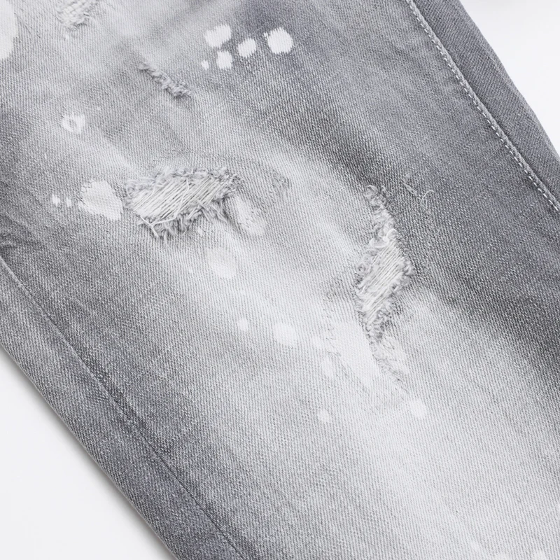 الشارع مصمم أزياء الرجال الجينز الرجعية رمادي تمتد سليم صالح رسمت ممزق الجينز الرجال Y2K العلامة التجارية خمر الدنيم السراويل Hombre