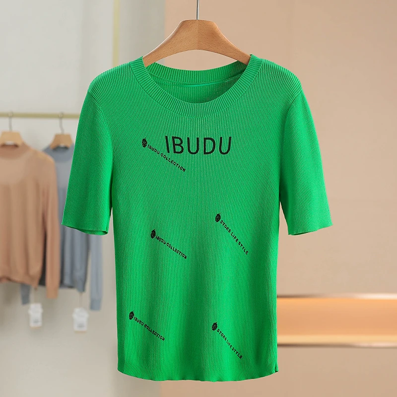 

Эластичный облегающий трикотажный топ с круглым вырезом и буквенным принтом, содержащий вискозу, новинка весенней коллекции, женский, в уличном стиле, с длинными рукавами