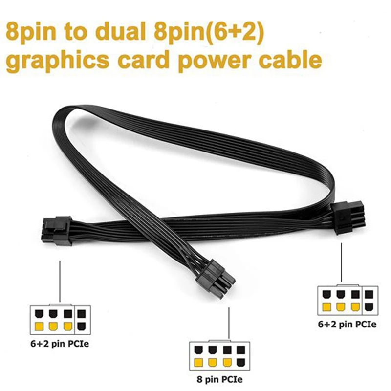 2Pcs PCI-E 8Pin 1 To 2 Port 6+2Pin Spliter Power Supply Cable Dual Pcie 8 Pin 6Pin For Cooler Master V550 V650 V750 PSU