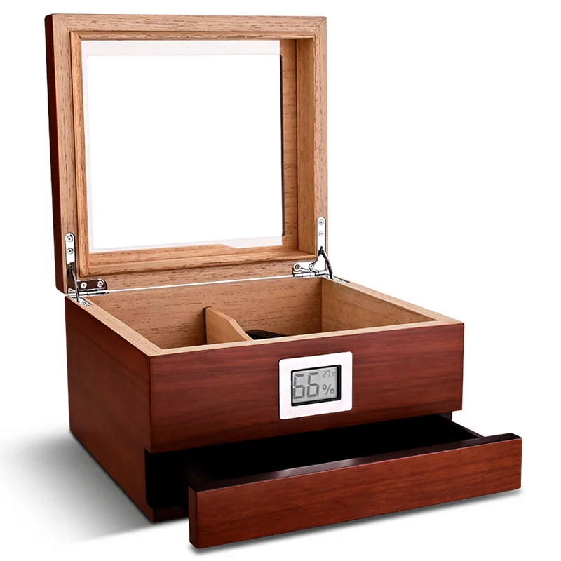 

Cigar Humidor Box with Drawer 50PCS Large Capacity Luxury Spanish Cedar Wood Transparent Window External Thermometer