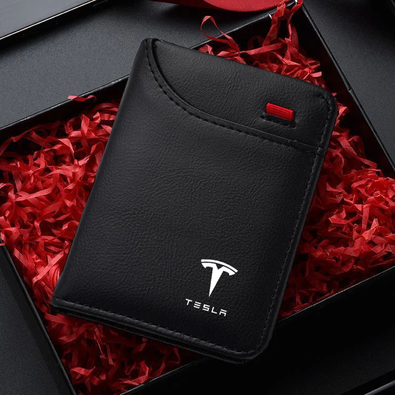 PU Leather Car Logo Wallet Credit Card Purse Portable Small Wallet For Tesla Model 3 Y S X 2021 Roadster Cybertruck Juguete