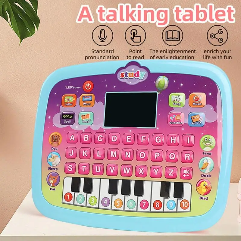 Tableta portátil en miniatura para niños, juguete de simulación con luces, sonidos y música para aprender letras