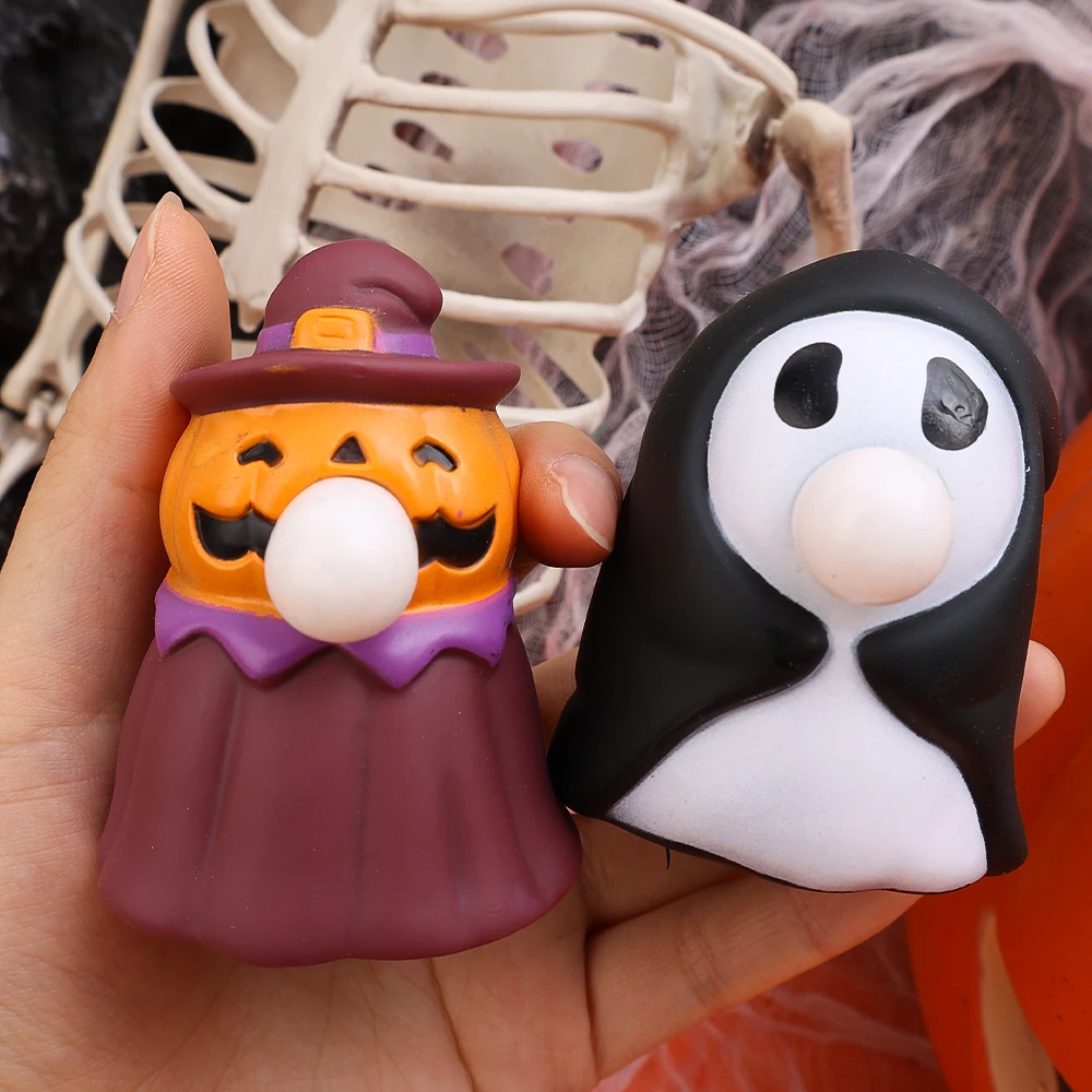 2Pcs Halloween Pumpkin Ghost Squeeze Spit Bubble Toys Children's Sensory Decompression Toy Finger Squeeze Toys Pinch Toys Gifts