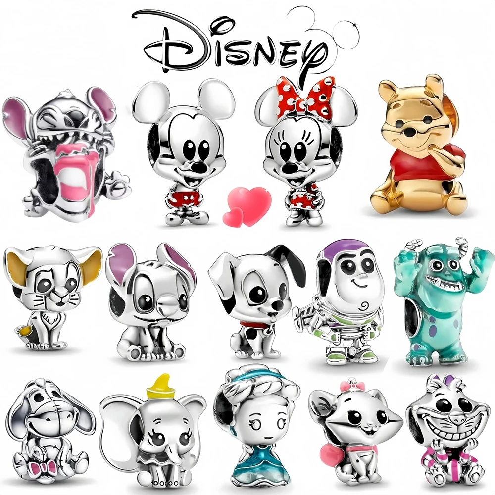 

Disney Mickey Mouse 925 Silver Plated Stitch Charms Fit 925 Original Bracelets Minnie Elephant Pendant Beads Girl DIY Jewelry