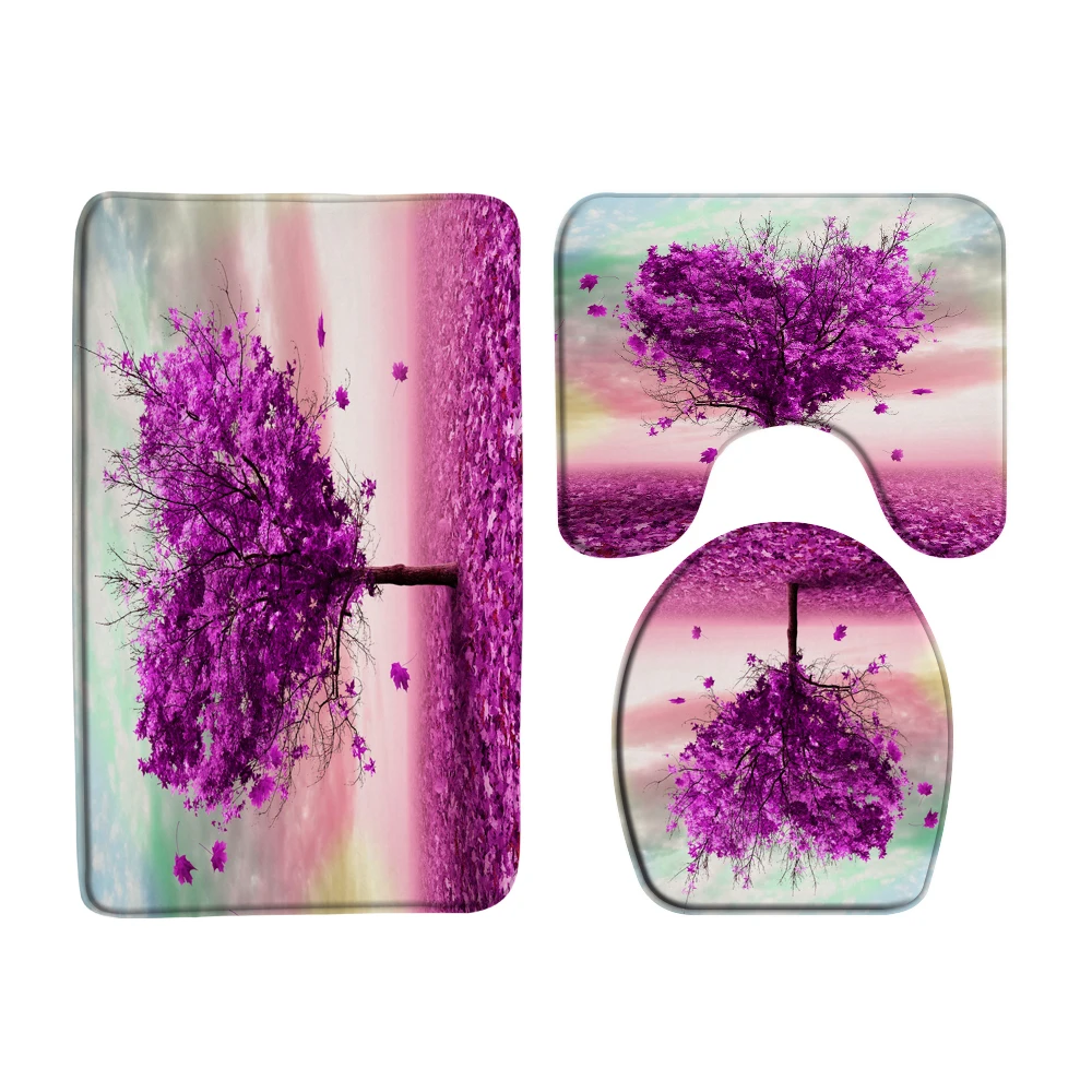 180*180cm Beautiful heart-shaped Tree Fabric Shower Curtains Bath Mats Rugs landscape Bathroom Curtain Set Toilet Cover Mat