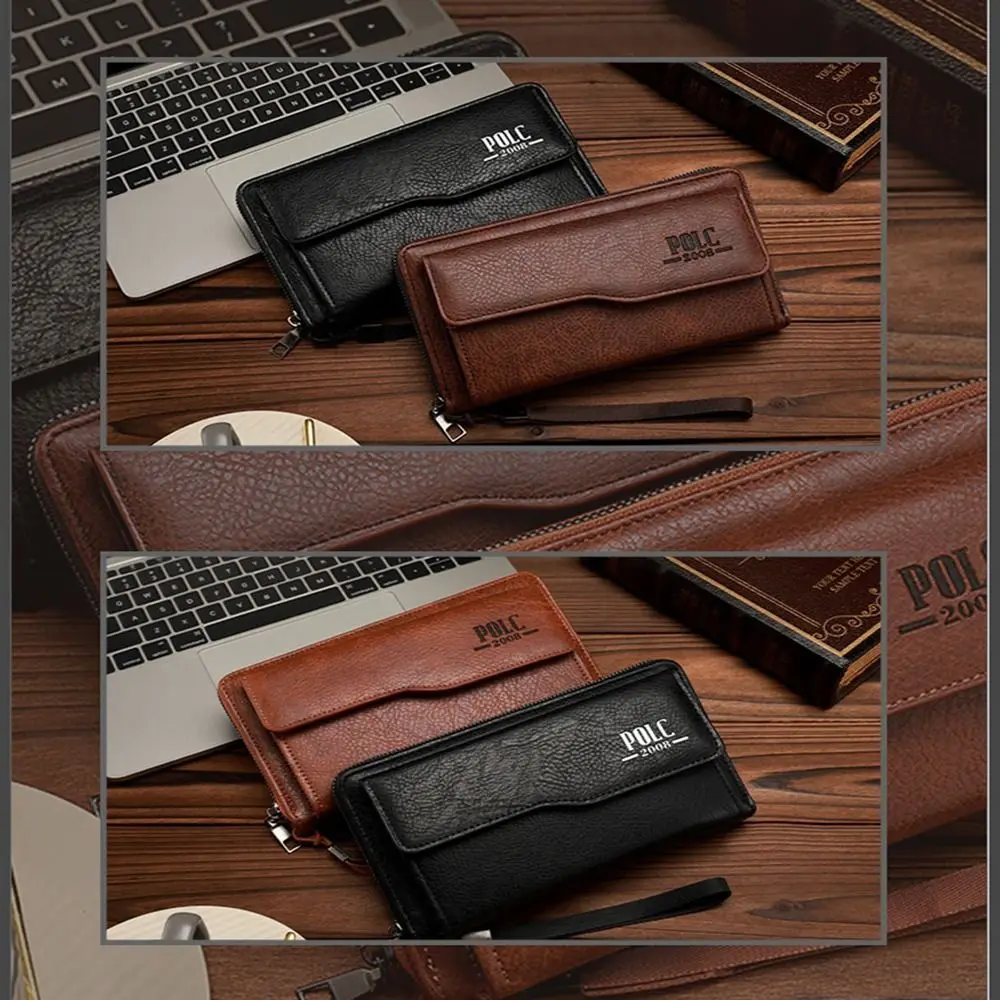 High Quality Leather Men's Long Wallet Multi-position Large Capacity Men's Hand Bag Durable Ultralight 2 Fold Purse Card Holder