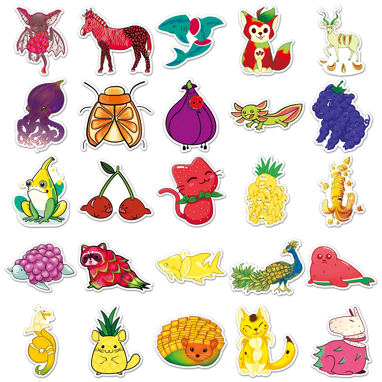 10/30/50PCS Creative Fruit Animals Cartoon Stickers Decal Decoration Suitcase Scrapbook Phone Laptop Stationery Cool Sticker