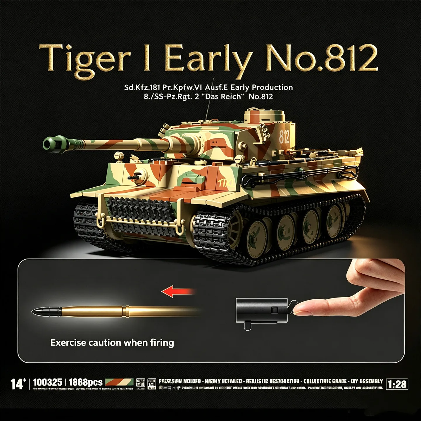 TIGER II Schwerer Panzer Tarnlackierung Bausatz: Hochkomplexes, Großmaßstäbliches Spielzeug-Montagemodell (MOC)100325