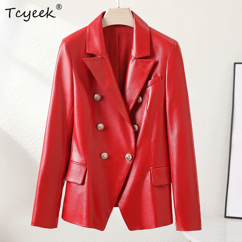 Tcyeek-Jaqueta de couro real feminina, jaquetas de couro genuíno, blazer Outerwear, elegante casaco de pele de carneiro preto