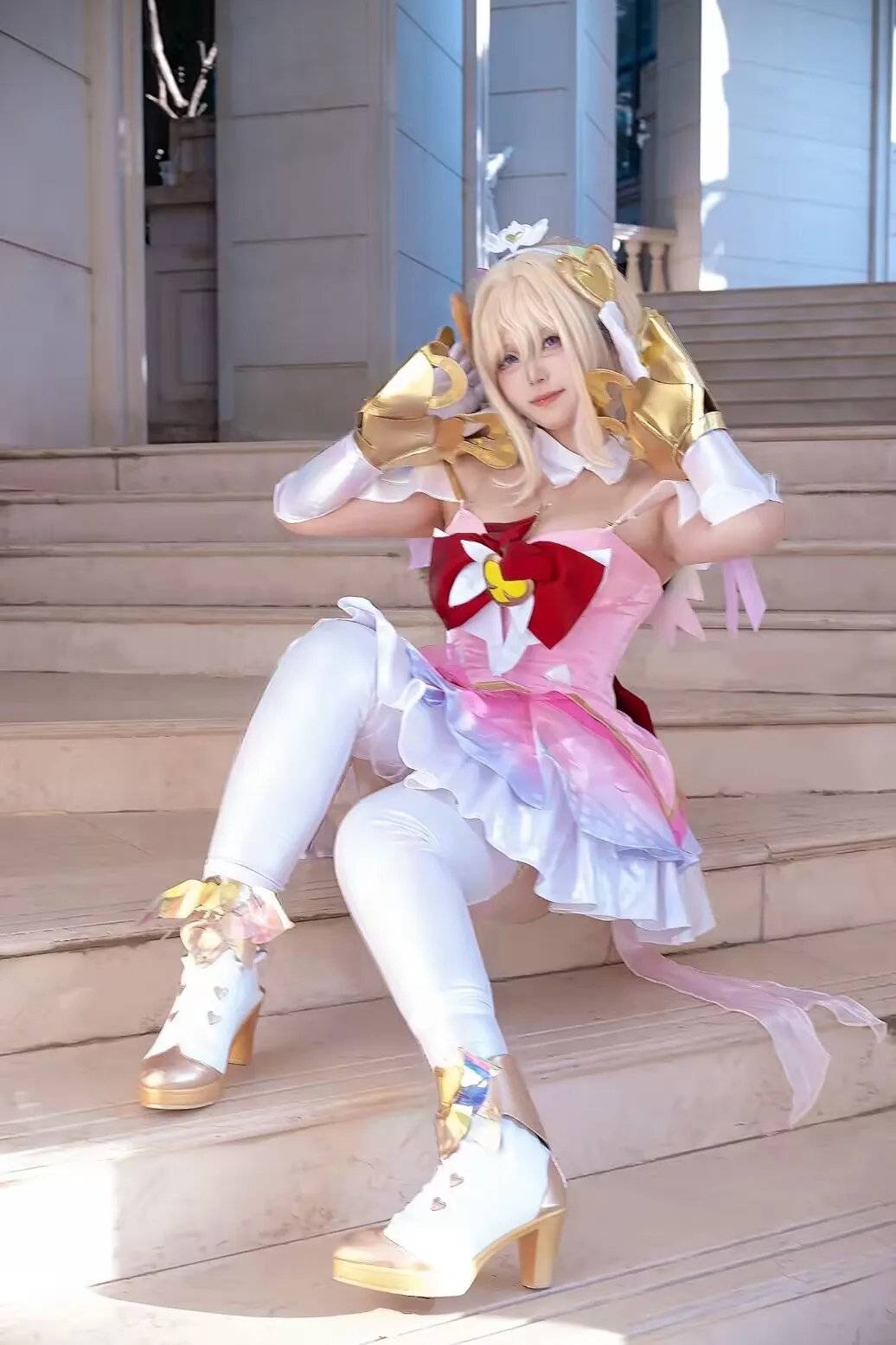 Juno Wig Game 34cm Mixed Color Cosplay Anime Wigs Heat Resistant Synthetic Hair Halloween Party Wigs