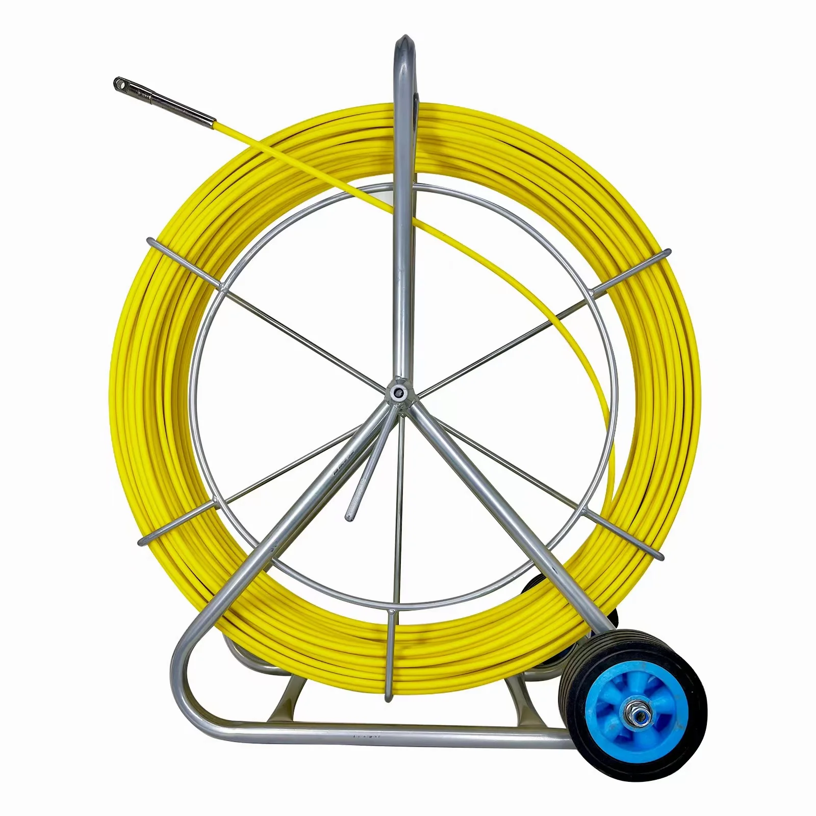 8MM 150M Fiberglass Duct Rodder Conduit Fish Tape Cable Puller Electrical Wire Running Rod Wheel With Cage