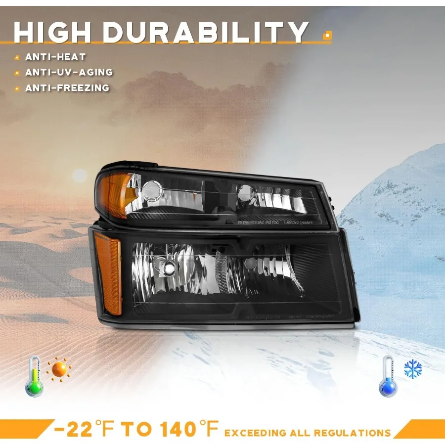 Faróis para 20042012 Chevy Colorado e GMC Canyon 20062008 Isuzu iSeries Carcaça preta com refletor âmbar esquerda e direita