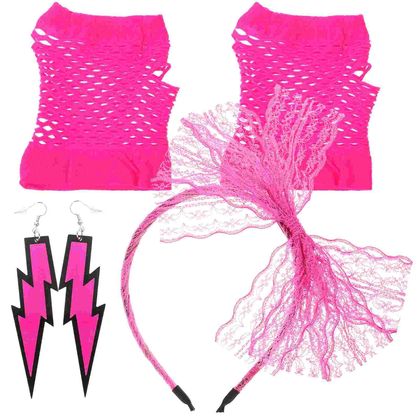 

80 's Lace Headband Neon Earrings 80's Party Costumes Kids Bracelets Glasses Fishnet Gloves Child Fingerless