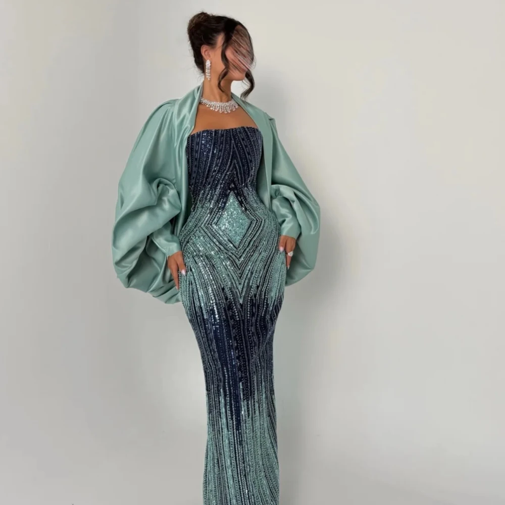 Fashion Satin Shawl Bolero Women Voluminous Puff Sleeve Cropped Cape Formal Evening Party Eveningwear Seafoam Oversized Balloon