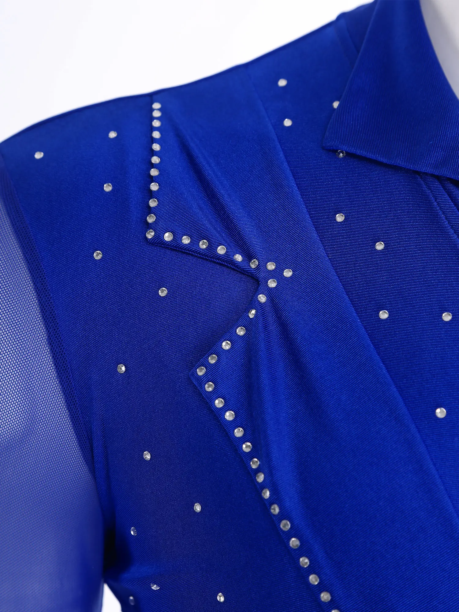 Combinaison de danse pour hommes, maille transparente, manches longues, strass, body pour patinage artistique, gymnastique, spectacle, compétition sur scène