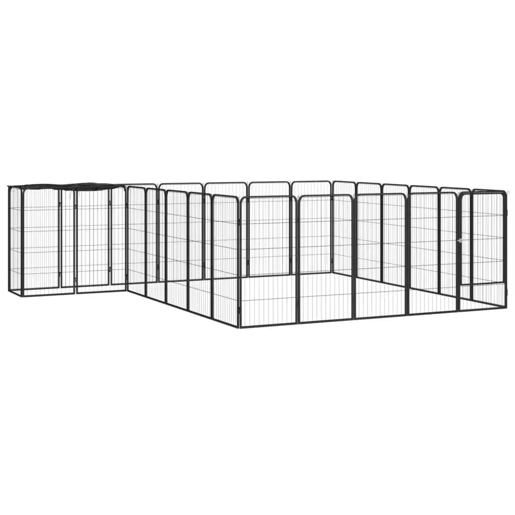 26-Panel Black Dog Playpen | Powder-Coated Steel, 19.7x39.4 Inches for Pets