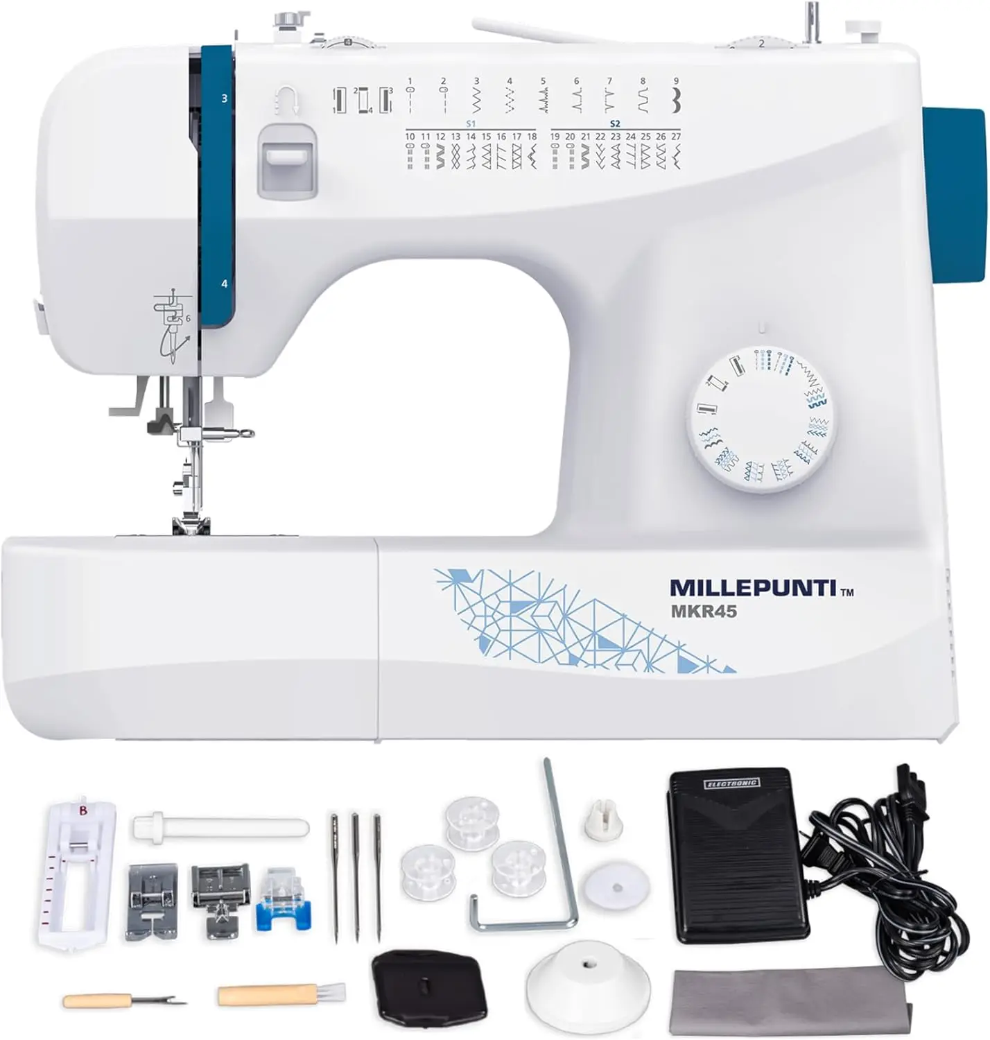 

Mkr45 Sewing Machine For Beginners, Quilting & Lightweight W/ 25 Stitches, 4 Included Feet & Accessory Kit, Automatic Needle