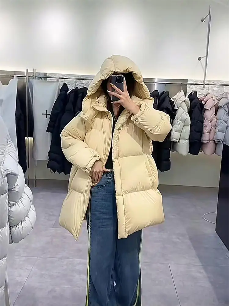 Dames witte ganzendons Jaet met capuchon Thiened Winter nieuwe collectie Koreaanse Sle Loose Fit ritssluiting lange Sve-jas