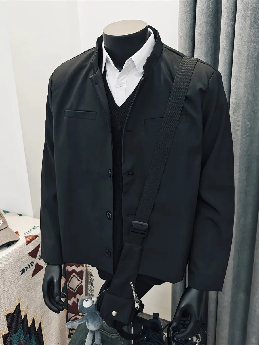 

Trendy Korean Sle Men's Stand Collar Jaet Haome Small Suiting Spring Autumn High End Feeling Casual Chic Outerwear