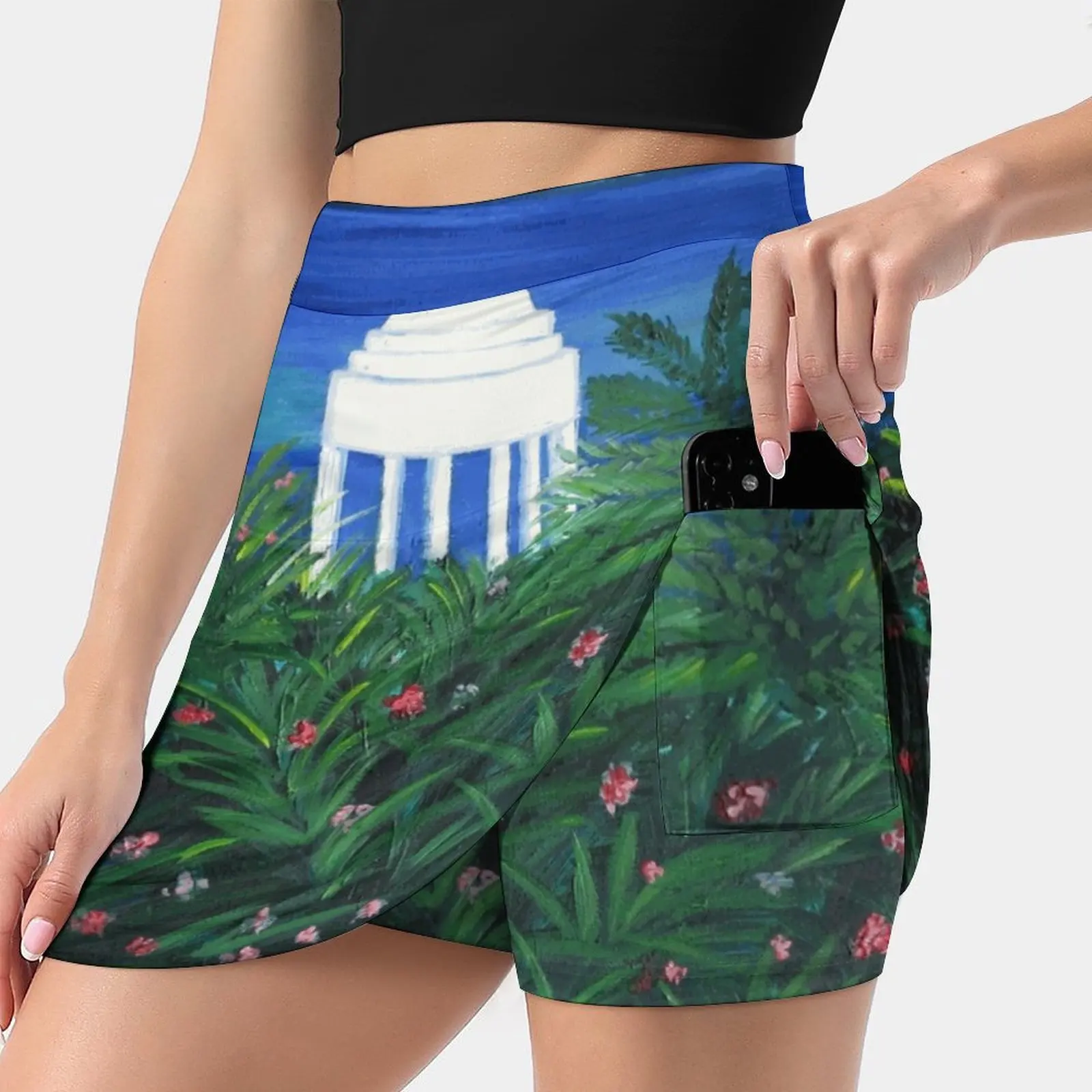 Greek Temple Women's skirt With Pocket Vintage Skirt Printing A Line Skirts Summer Clothes Ocean Beach Blue Feta Cheese Islands