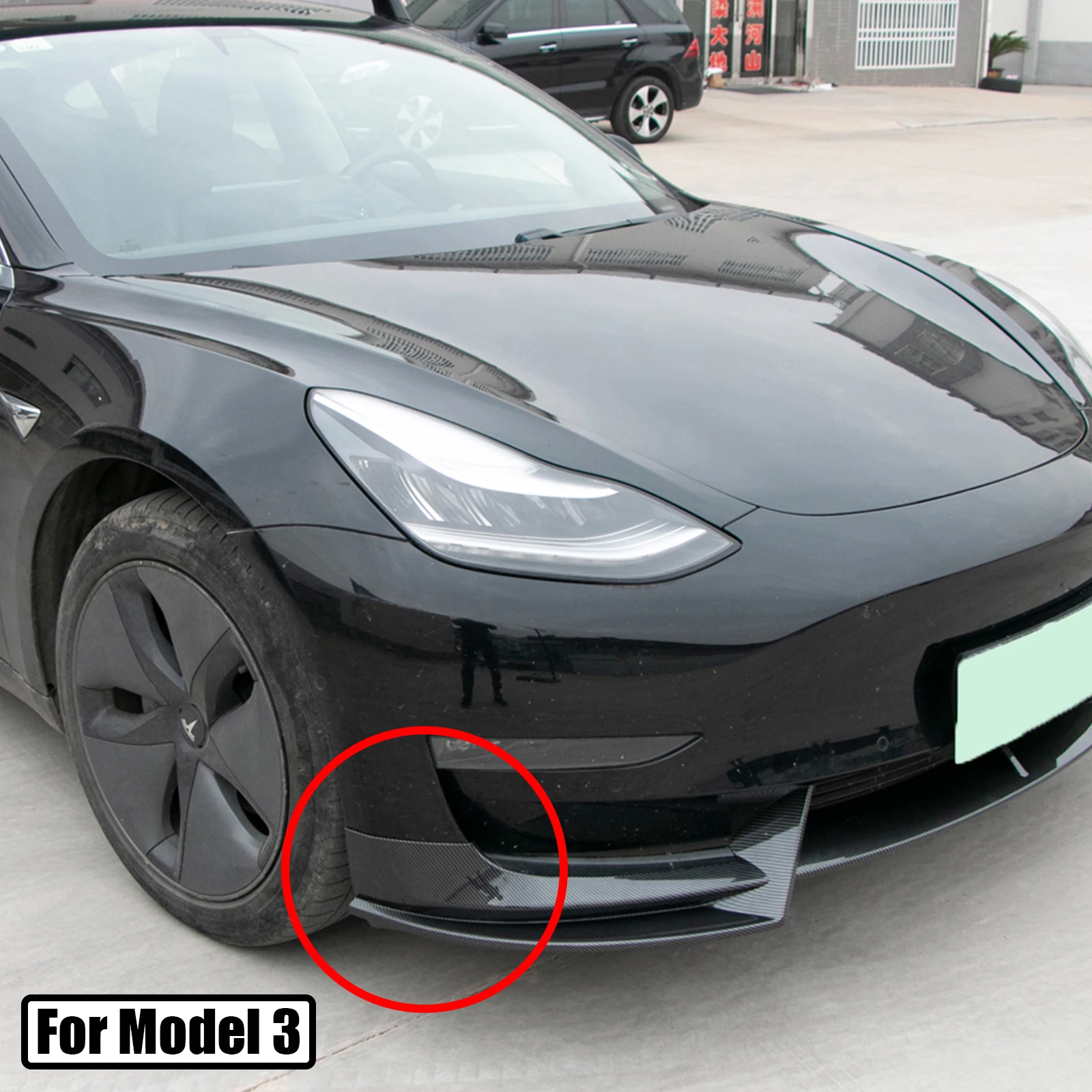 Front Bumper Lip Chin Diffuser Body Kit For Tesla Model 3 2017 - 2023 Model Y 2021 2022 2023  Glossy Black Carbon Fiber Style