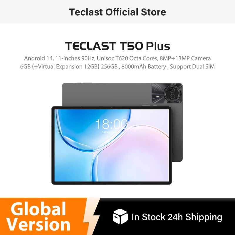 

[Новый] Teclast T50plus 11 "2K 90 Гц высокий обновление Android 14 планшет 6 ГБ +256 ГБ Unisoc T620 8000MAH Аккумулятор 8MP +13MP Camera 4G планшет