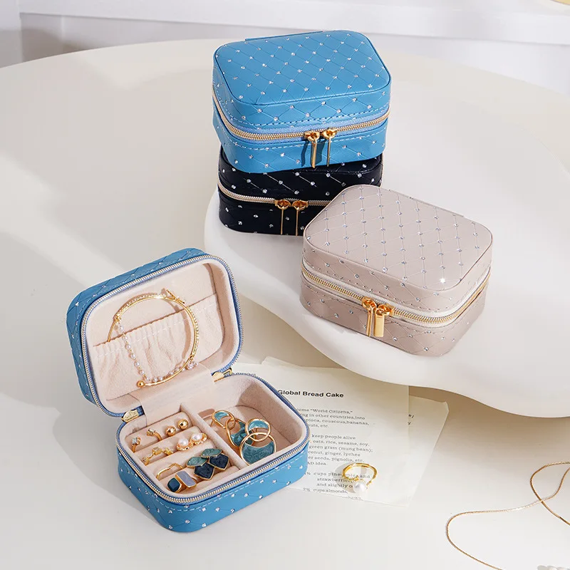 Jewelry Box Mini Portable Travel Personalise Jewellery Box Square Ring Earrings Storage Case