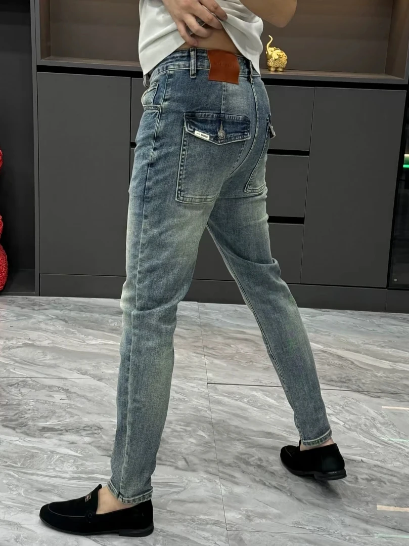 

Новые мужские удобные универсальные модные джинсы для повседневной носки весна-осень, прямого кроя, со средней посадкой