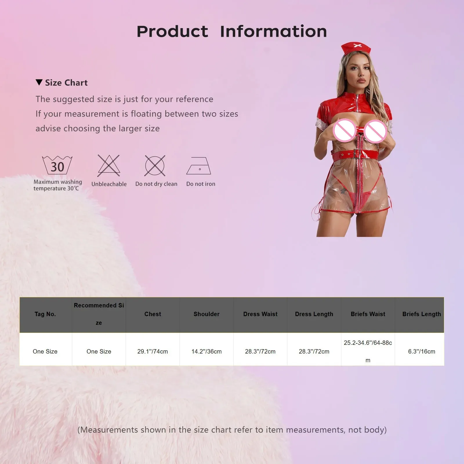 Womens Spicy Nurse Dress Outfit See Through Cutout Glossy Mini Dress with Belt T-Back Headwear Sexy Lingerie Set Party Clubwear