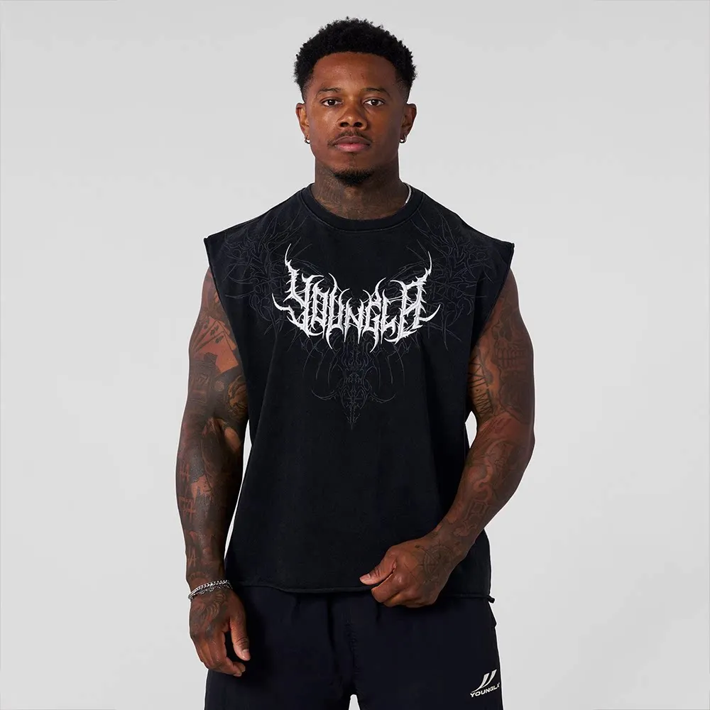 2026 New Men American Style Loose Cotton Tank Top Trendy Letter Print Sleeveless T Shirt Fitness Basketball Undershirt Daily