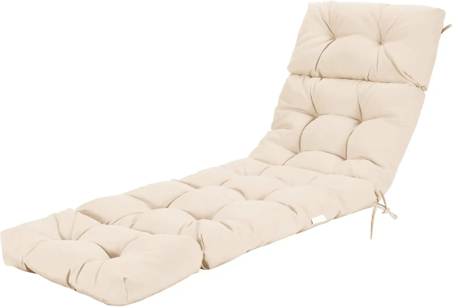 

Подушка для шезлонга 72 x 22 дюйма, с тафтингом и завязками, маслостойкая, для использования у бассейна и в помещении, бежевая.