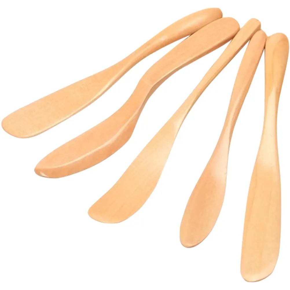 Juego de 5 Espátulas de Madera para Mermelada de Grado Alimenticio, con Agarre Ergonómico y Cómodo, Raspador de Crema de Mantequilla para el Hogar, Panadería, Hotel, Accesorios de Repostería