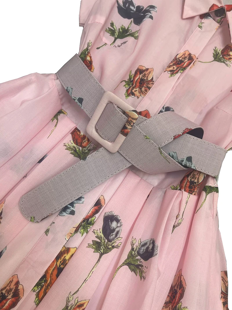 Robe chemise Vintage à imprimé Floral pour femmes, tenue d'été mi-longue avec ceinture, ligne a, élégante et décontractée, 2025